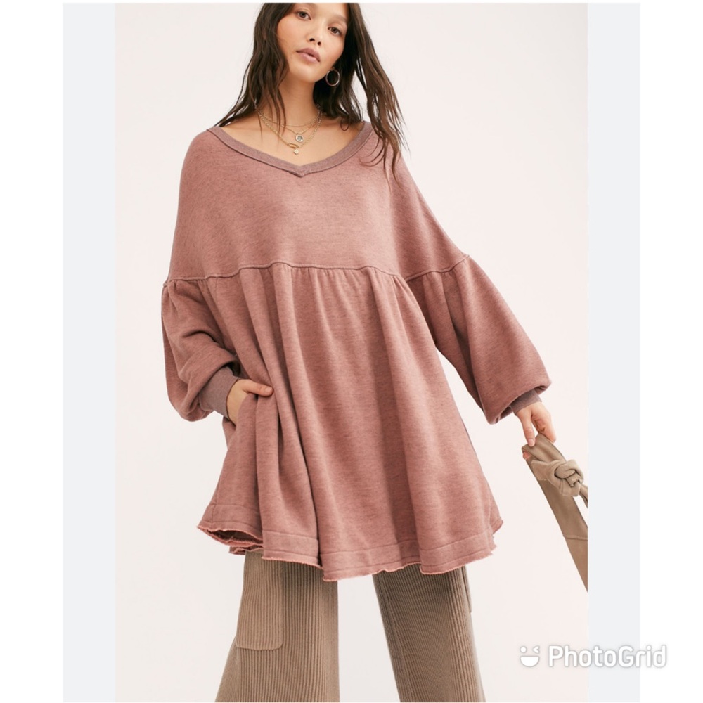 Free People Prudence Pullover oversized sweatshirt mini dress tunic size large